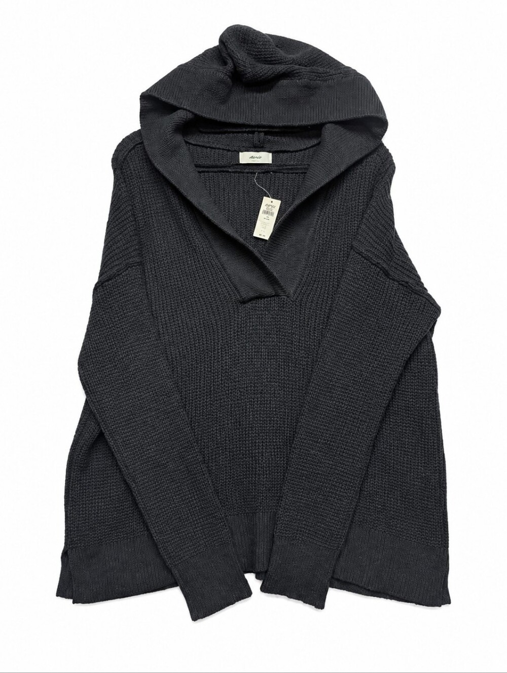 Aerie Oversize Black Hooded Knit Sweater
